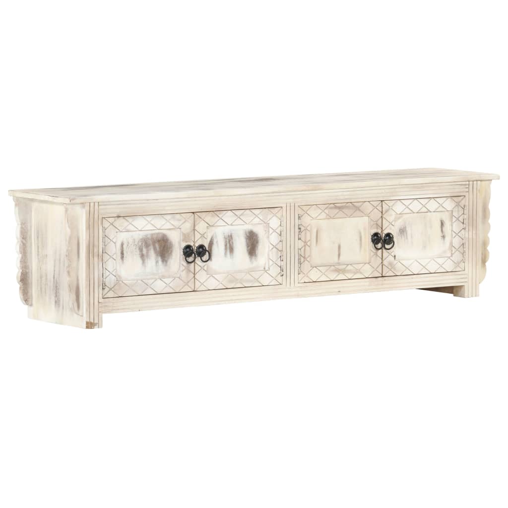 foto del prodotto mobile porta tv bianco 140x30x35 cm in legno massello di mango