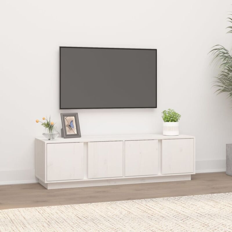 foto del prodotto mobile porta tv bianco 140x40x40 cm in legno massello di pino