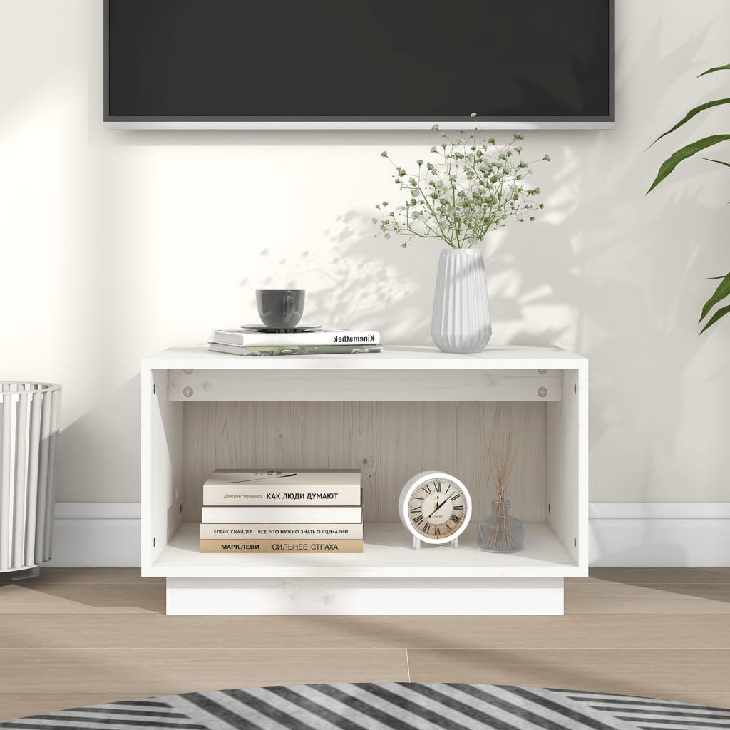foto del prodotto mobile porta tv bianco 60x35x35 cm in legno massello di pino