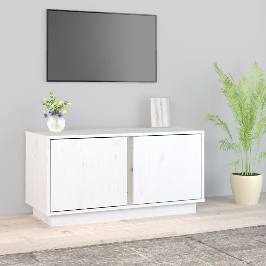 foto del prodotto mobile porta tv bianco 80x35x40,5 cm in legno massello di pino cod mxl 26286
