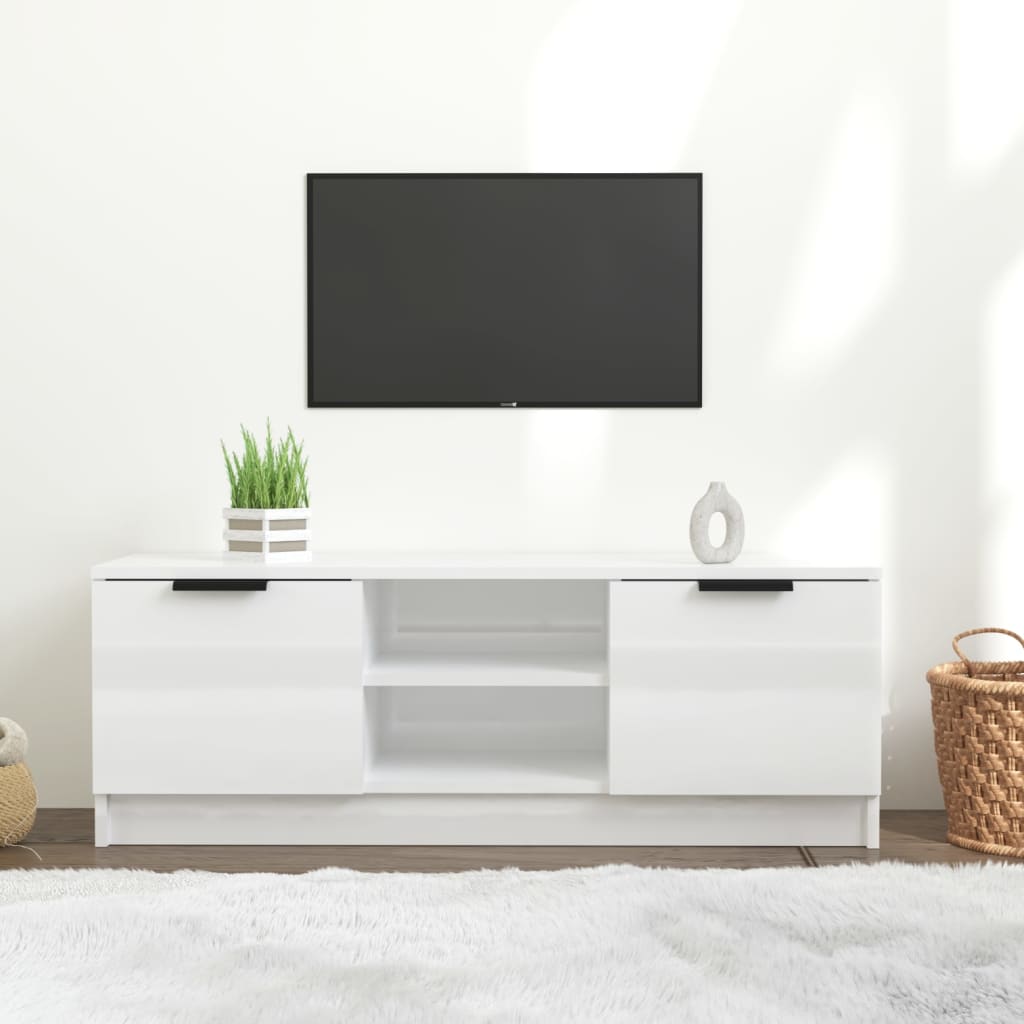 foto del prodotto mobile porta tv bianco lucido 102x35x36,5 cm legno multistrato cod mxl 9963