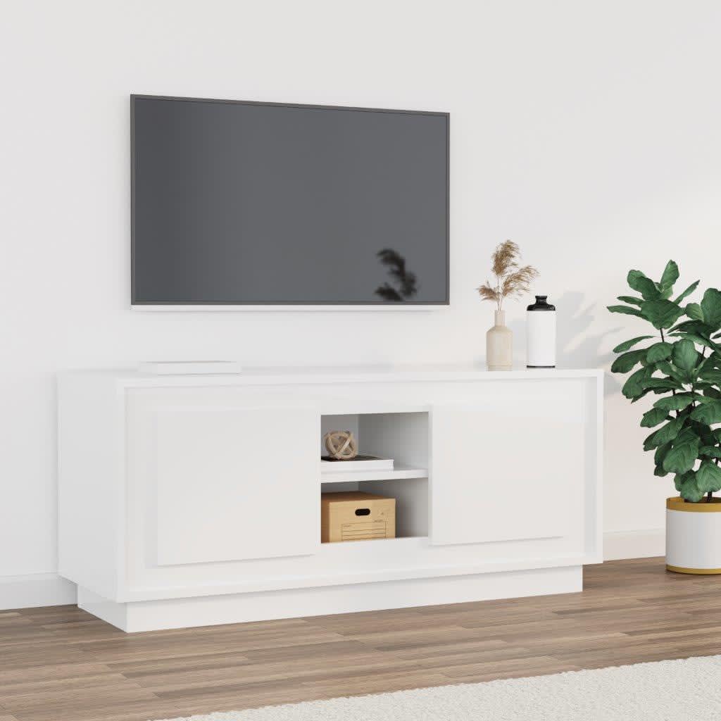 foto del prodotto mobile porta tv bianco lucido 102x35x45 cm in legno multistrato