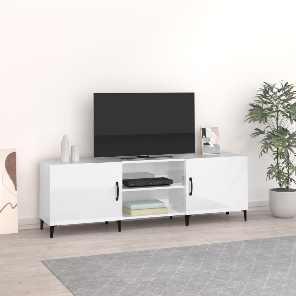 foto del prodotto mobile porta tv bianco lucido 150x30x50 cm in legno multistrato