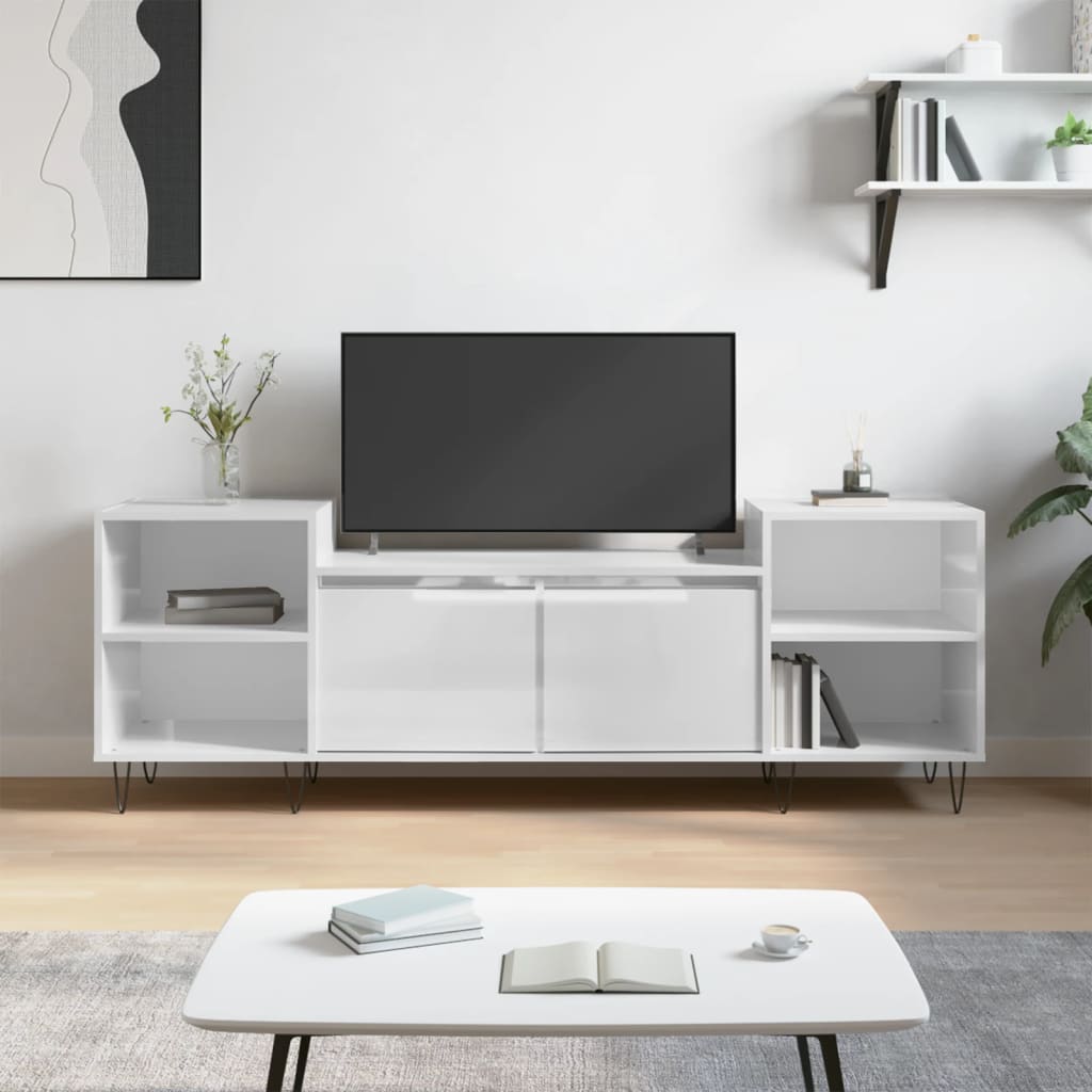 foto del prodotto mobile porta tv bianco lucido 160x35x55 cm in legno multistrato
