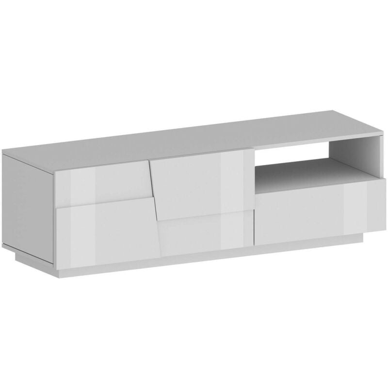 foto del prodotto mobile porta tv cecia, credenza bassa da soggiorno con 2 ante e 1 cassetto, base porta tv, 150x44h46 cm, bianco lucido dmora