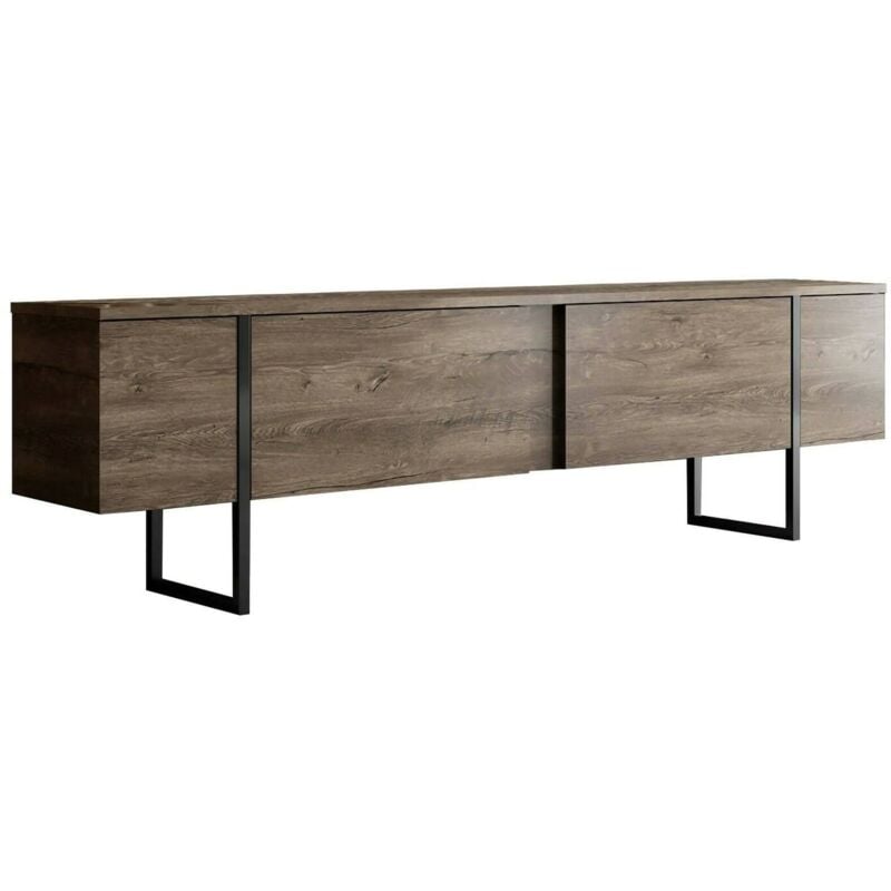 foto del prodotto mobile porta tv centaurus, credenza da soggiorno, armadio basso per tv, base parete attrezzata, 180x30h50 cm, noce e nero, con imballo rinforzato,