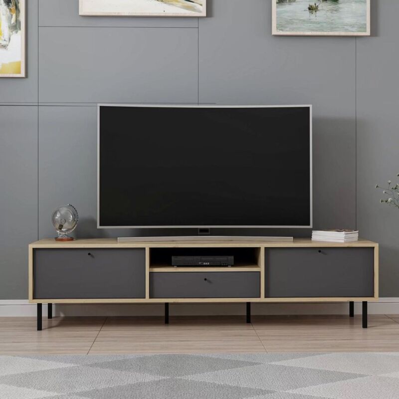 foto del prodotto mobile porta tv con 3 ante e vano colore rovere e antracite 180x40x45h cm adils