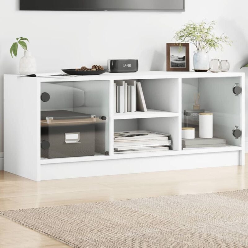 foto del prodotto mobile porta tv con ante in vetro bianco 102x37x42 cm vidaxl