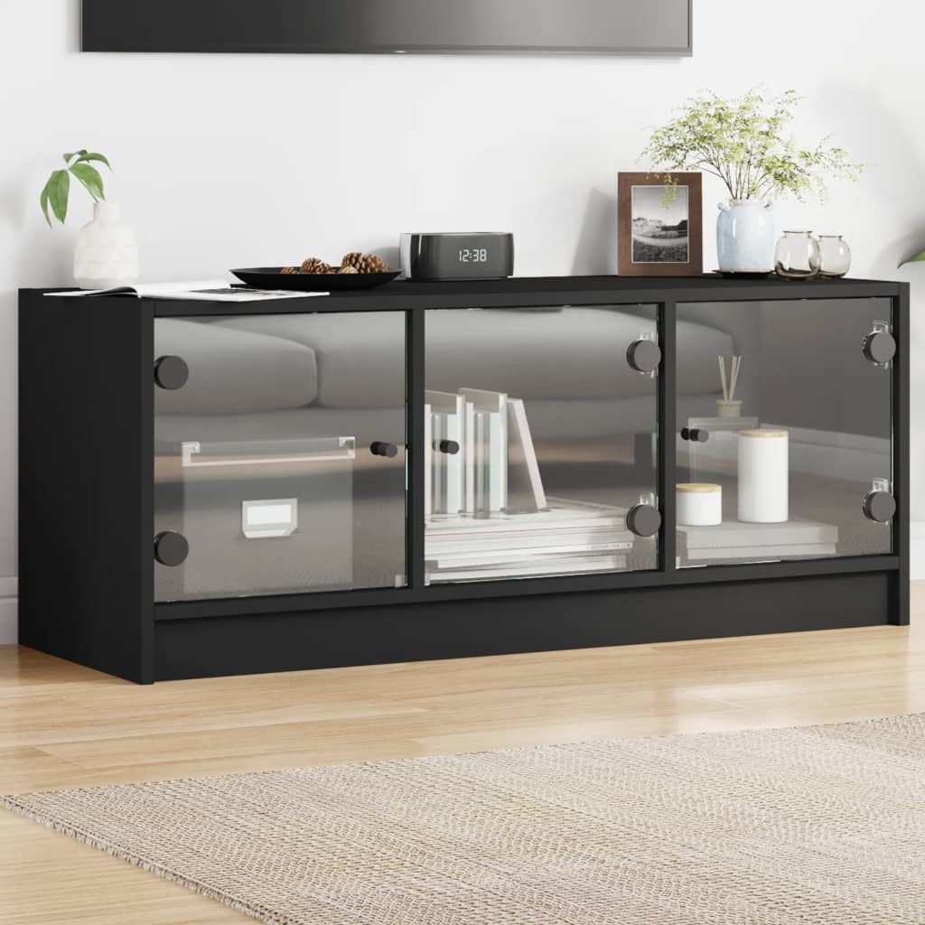 foto del prodotto mobile porta tv con ante in vetro nero 102x37x42 cmcod mxl 89407