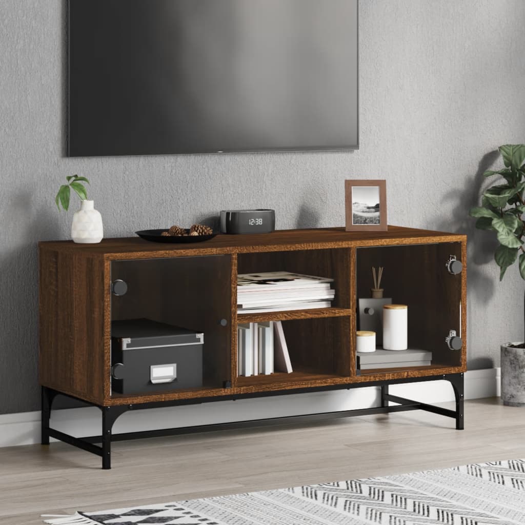 foto del prodotto mobile porta tv con ante in vetro rovere marrone 102x37x50 cm