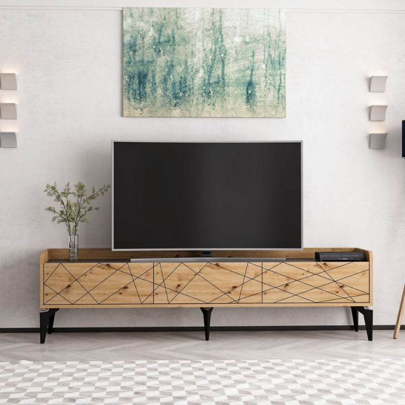 foto del prodotto mobile porta tv con ante ribalta intagli colore rovere nodato 180x35x49h cm getos