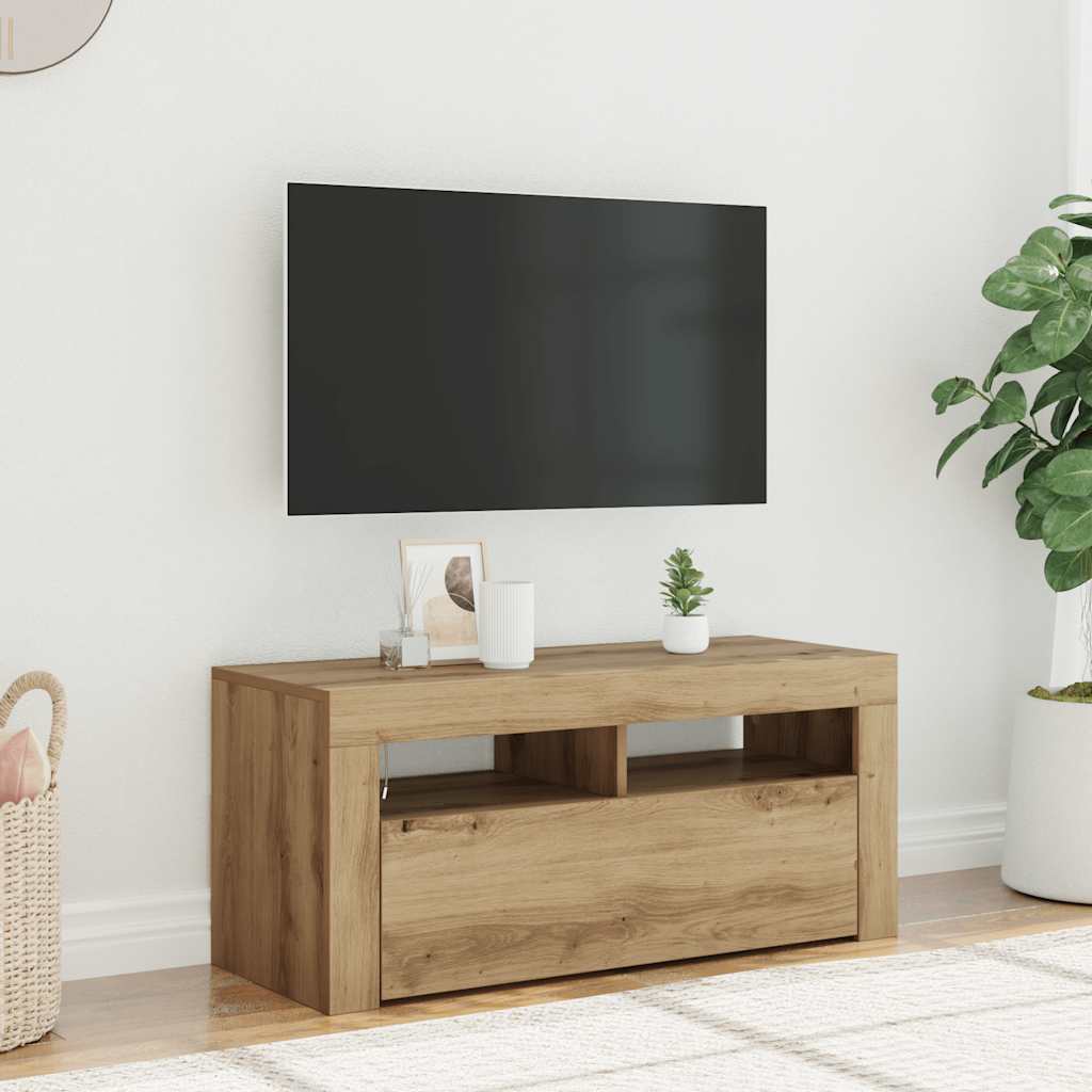 foto del prodotto mobile porta tv con led artigianale 90x35x40 cm multistrato