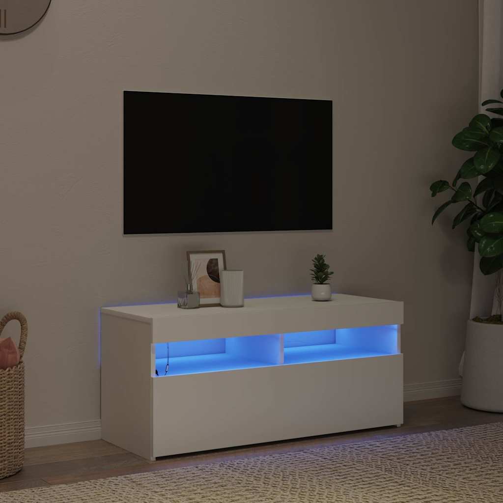 foto del prodotto mobile porta tv con luci led bianco 90x35x40 cm cod mxl 64212