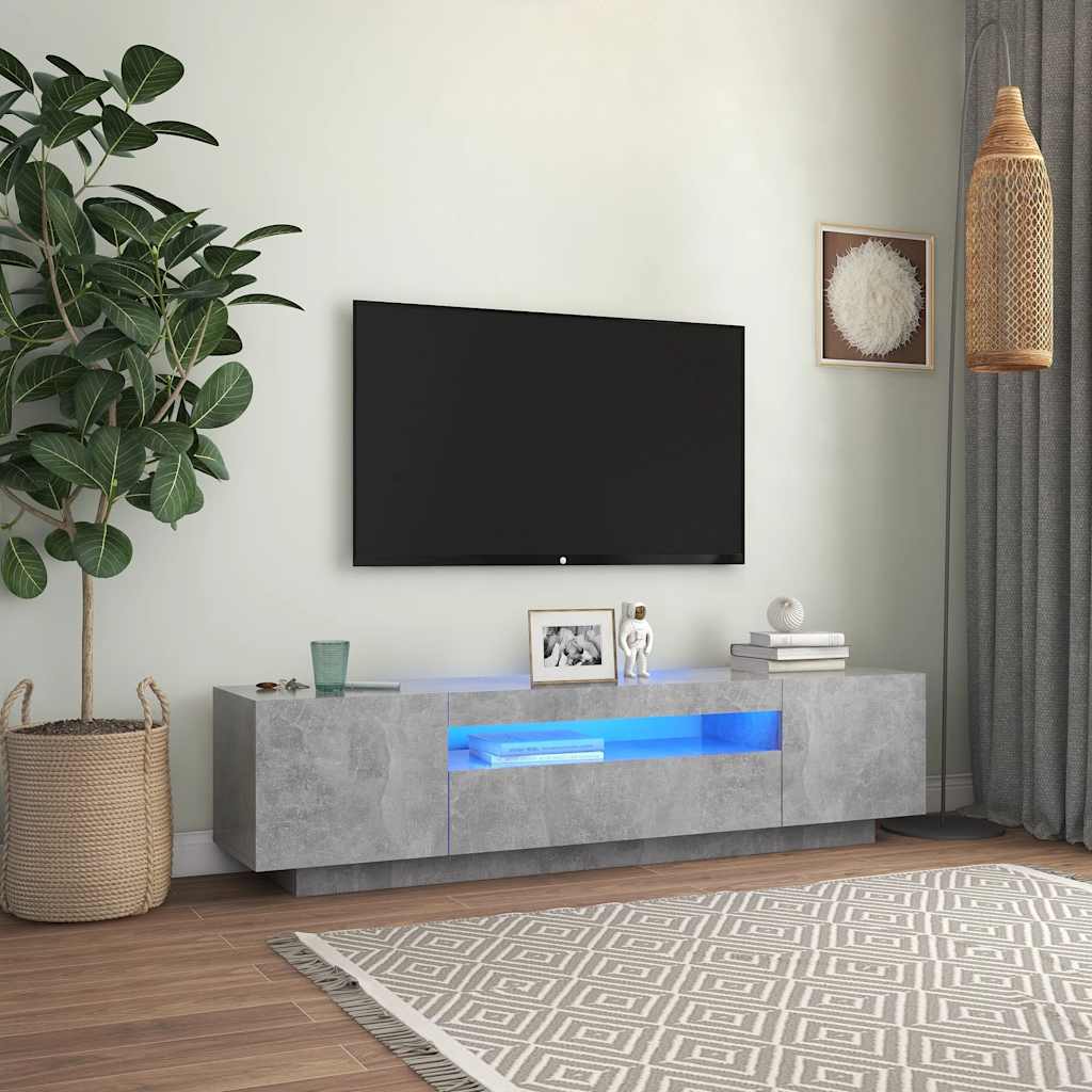 foto del prodotto mobile porta tv con luci led grigio cemento 160x35x40 cm cod mxl 33973