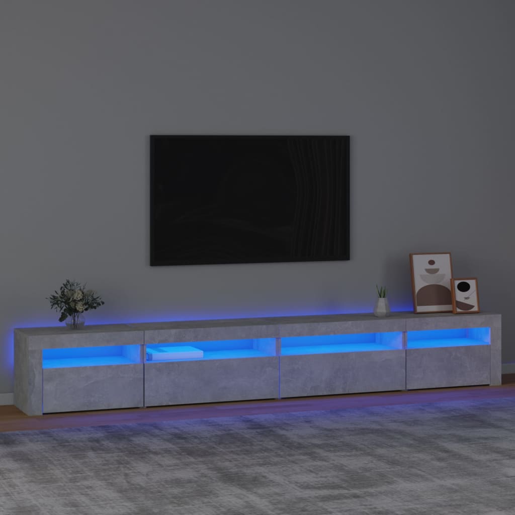 foto del prodotto mobile porta tv con luci led grigio cemento 270x35x40 cm cod mxl 13896