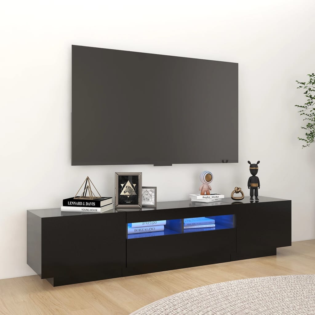 foto del prodotto mobile porta tv con luci led nero 180x35x40 cm