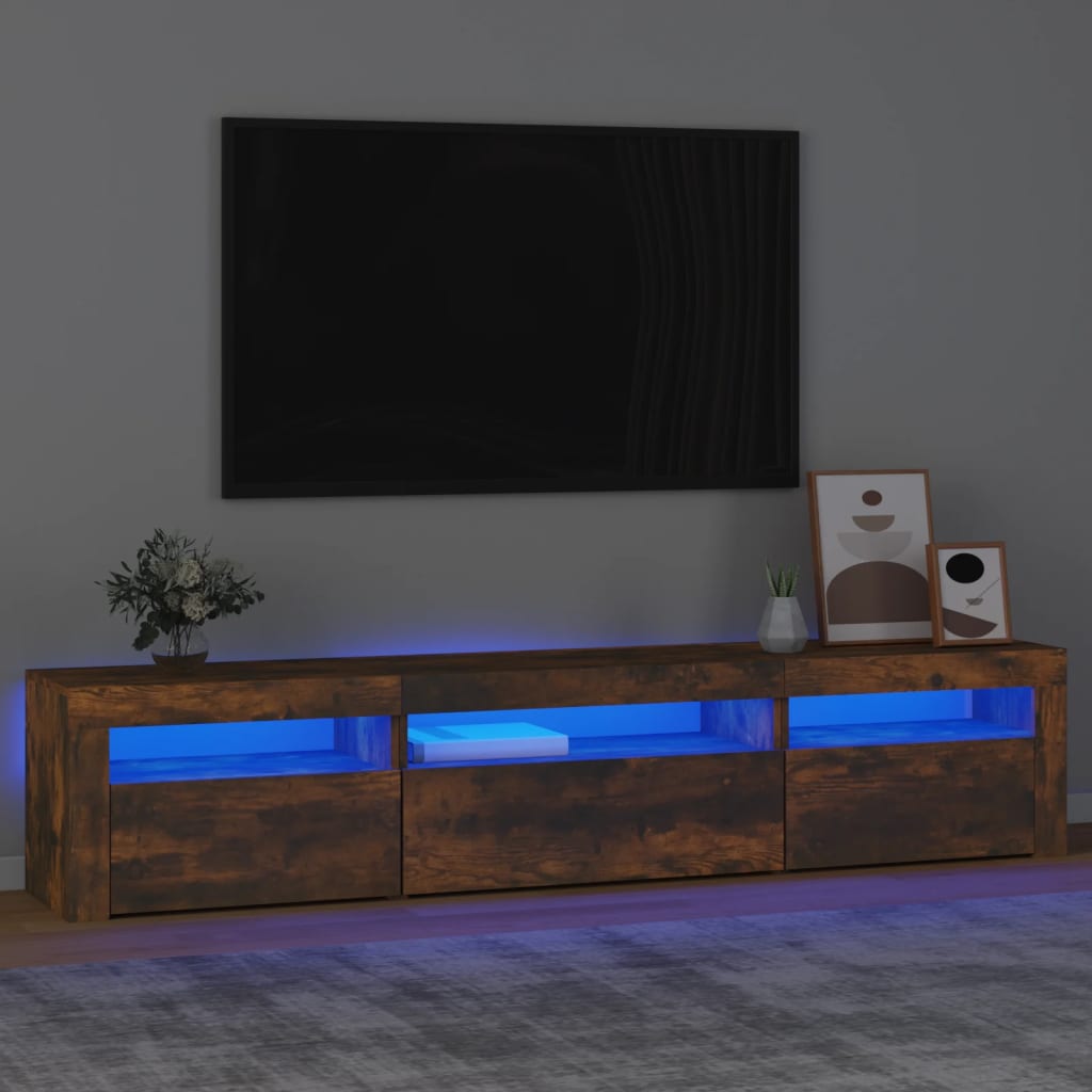foto del prodotto mobile porta tv con luci led rovere fumo 195x35x40 cm cod mxl 6384
