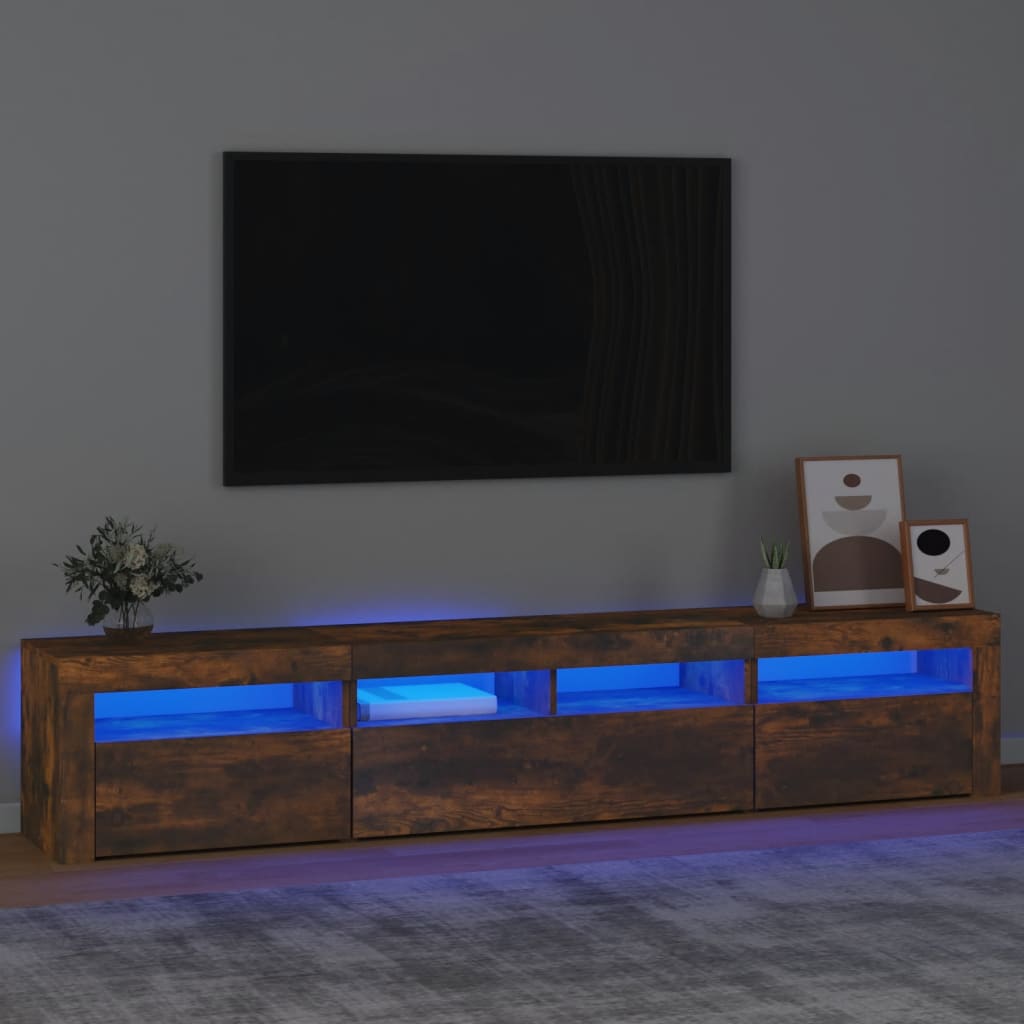 foto del prodotto mobile porta tv con luci led rovere fumo 210x35x40 cm cod mxl 24424