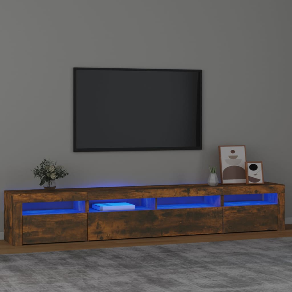 foto del prodotto mobile porta tv con luci led rovere fumo 240x35x40 cm cod mxl 6386