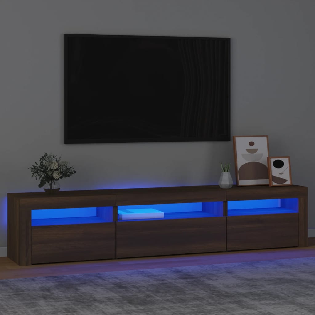 foto del prodotto mobile porta tv con luci led rovere marrone 195x35x40 cm cod mxl 13912