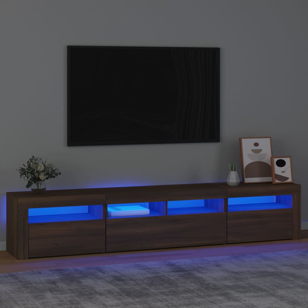 foto del prodotto mobile porta tv con luci led rovere marrone 210x35x40 cm cod mxl 13882