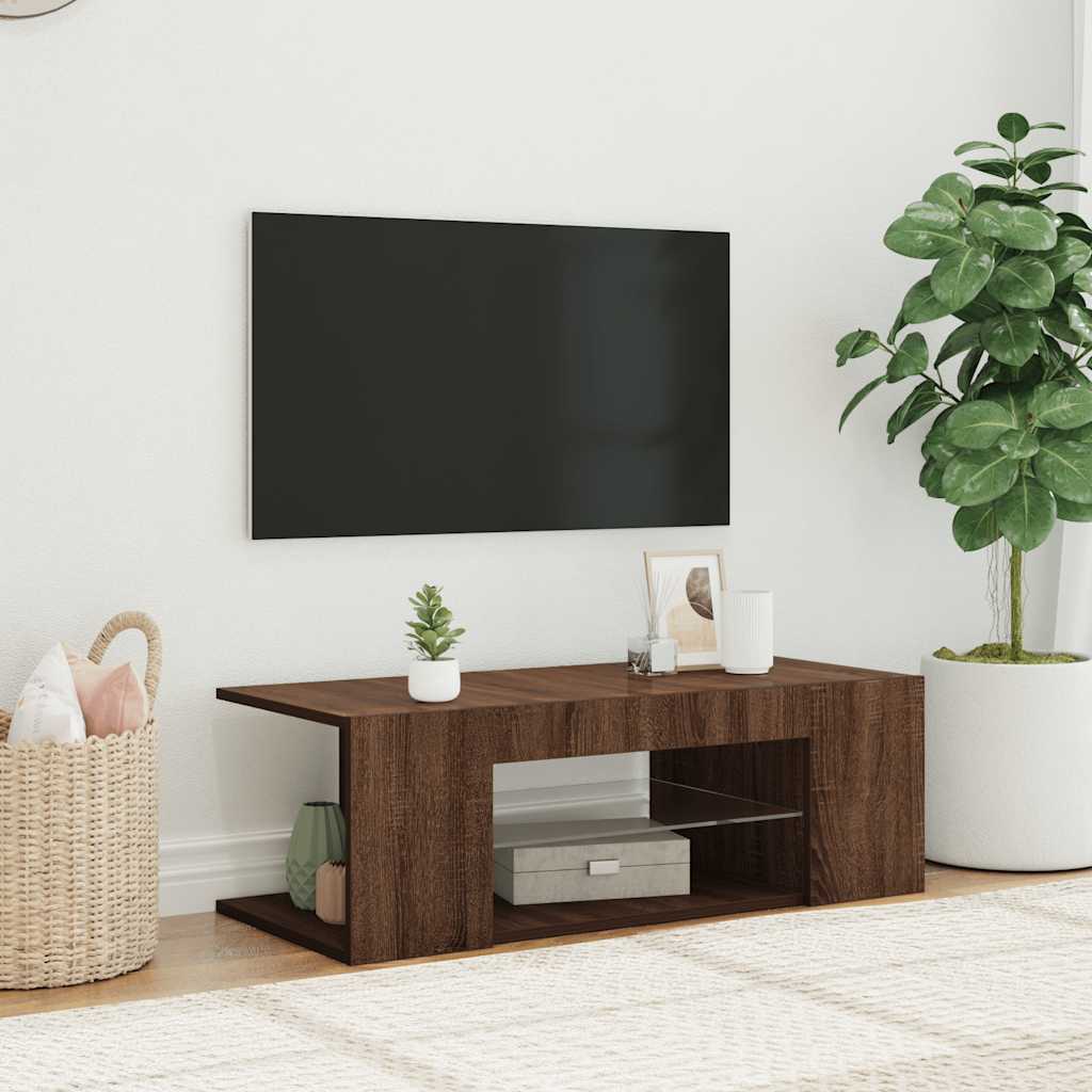 foto del prodotto mobile porta tv con luci led rovere marrone 90x39x30 cm