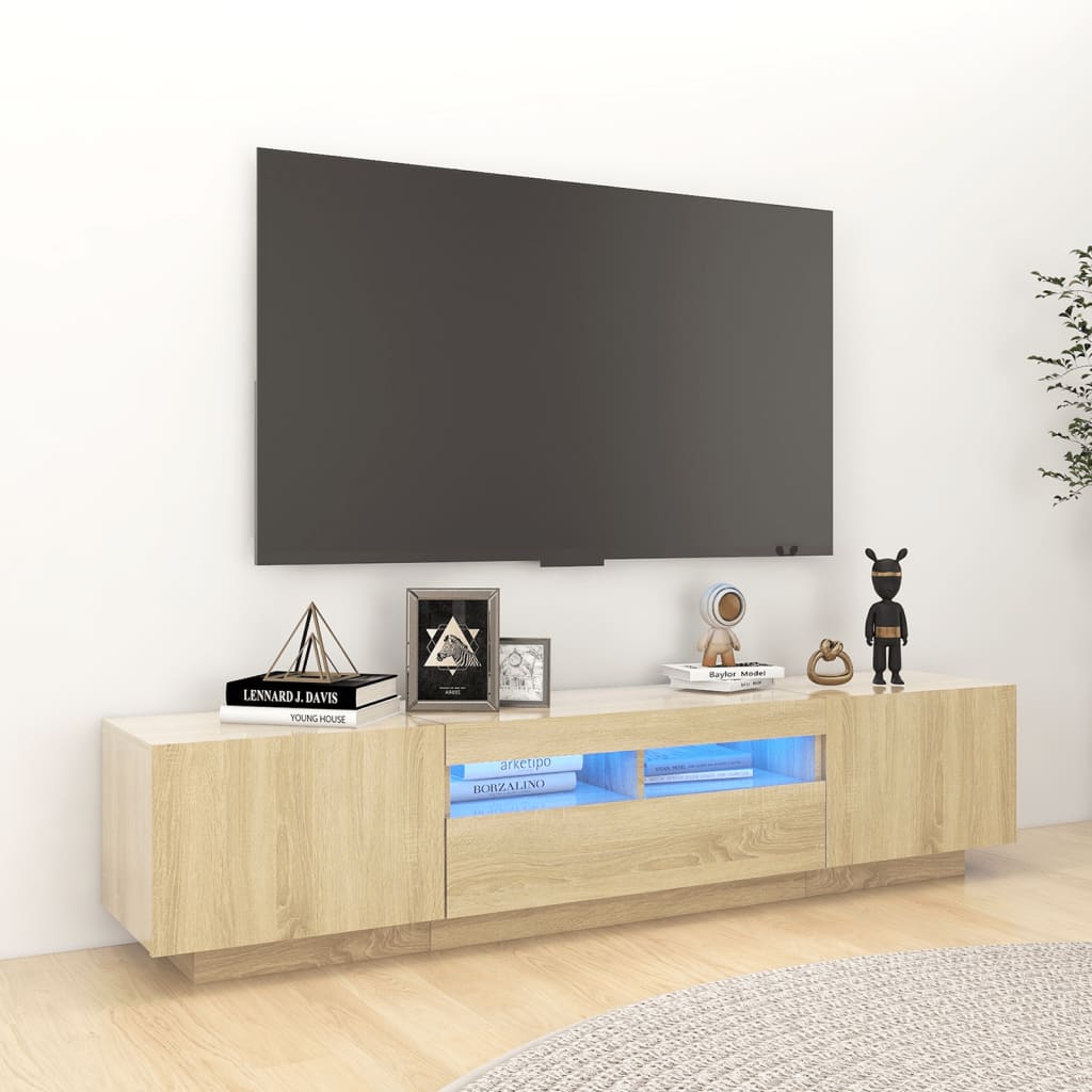 foto del prodotto mobile porta tv con luci led rovere sonoma 180x35x40 cm cod mxl 13522