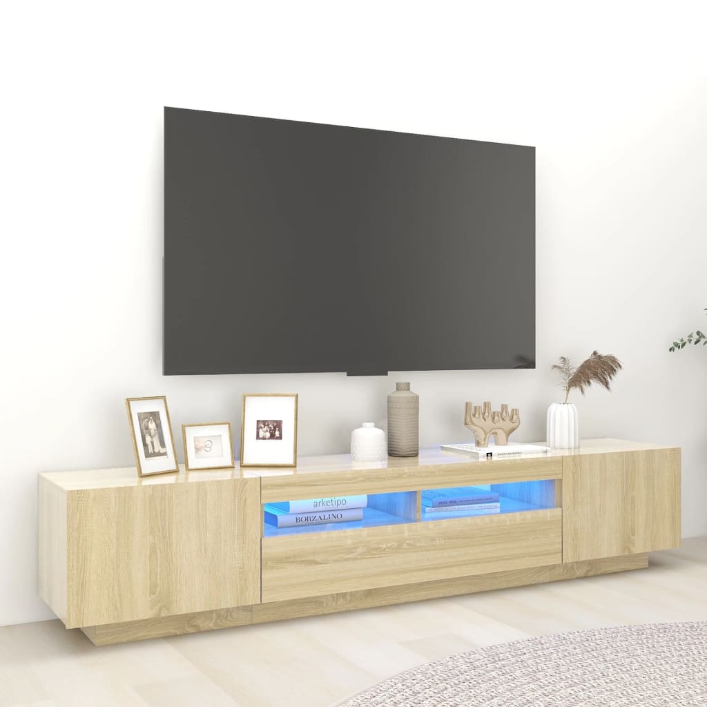 foto del prodotto mobile porta tv con luci led rovere sonoma 200x35x40 cm cod mxl 8912