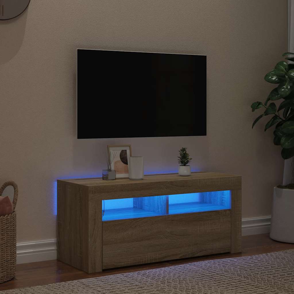 foto del prodotto mobile porta tv con luci led rovere sonoma 90x35x40 cm cod mxl 13609