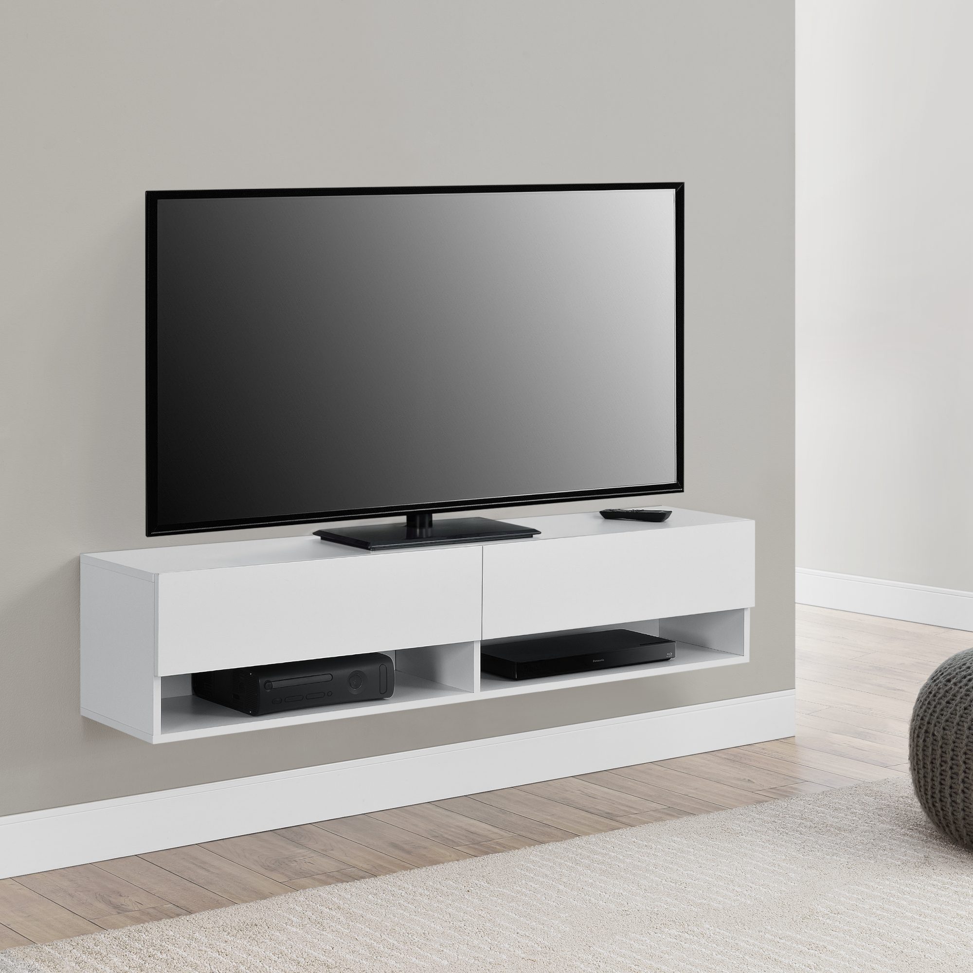foto del prodotto mobile porta tv consolle da parete con 2 ante e ripiani scomparti140 x 31 x 30 cm armadio a muro con apertura a ribalta