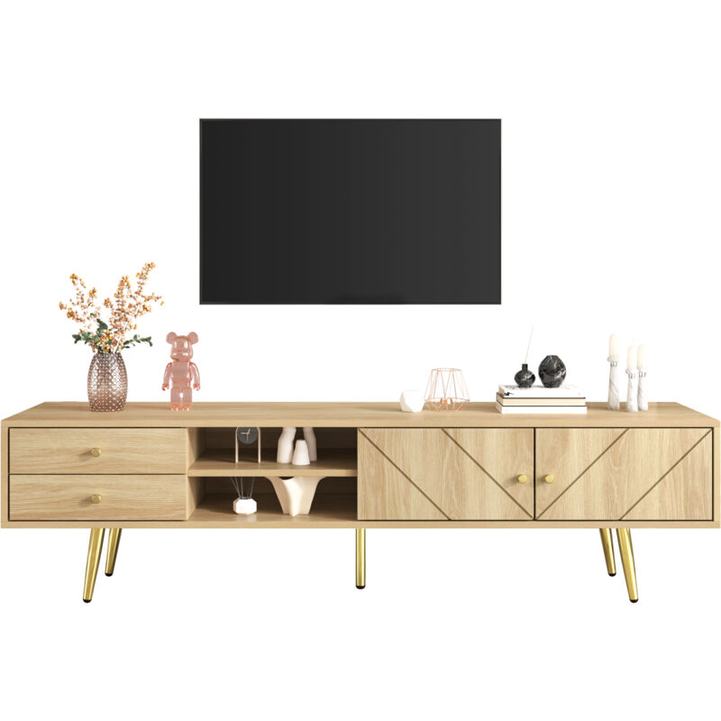 foto del prodotto mobile porta tv da 160 cm con gambe dorate, due cassetti e ante dal design unico