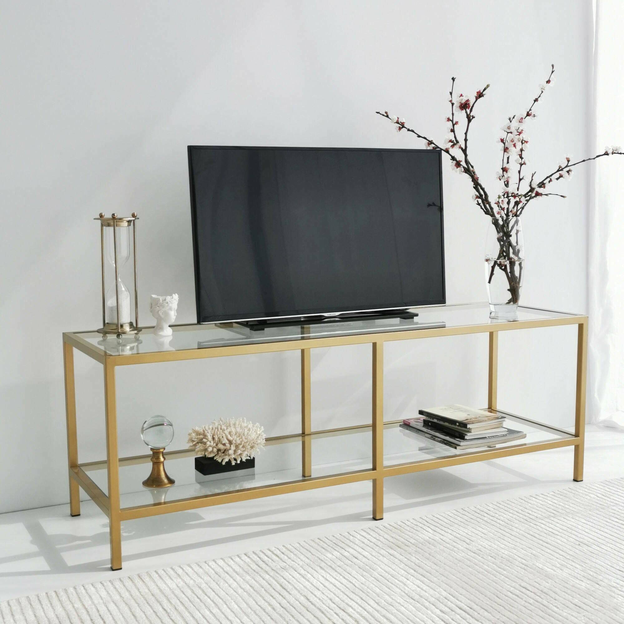 foto del prodotto mobile porta tv donata, credenza da soggiorno, armadio basso per tv, base parete attrezzata, 130x40h45 cm, oro