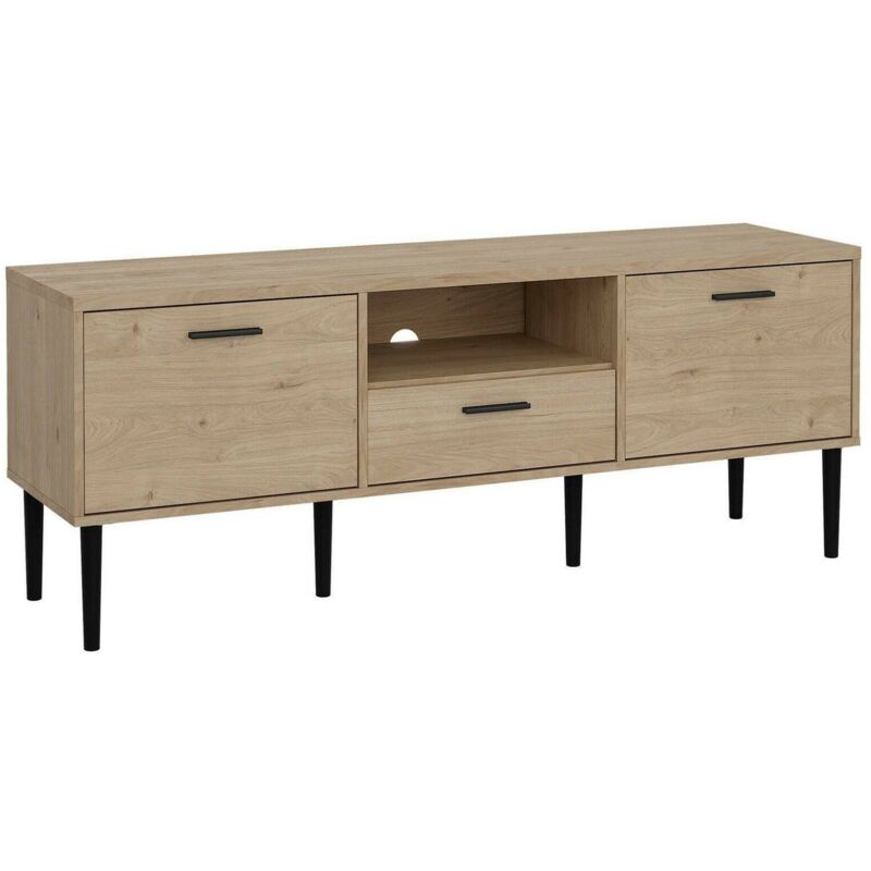 foto del prodotto mobile porta tv elie, credenza da soggiorno, armadio basso per tv, base parete attrezzata, 147x40 h57 cm, rovere dmora