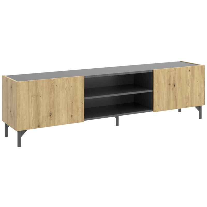 foto del prodotto mobile porta tv emet, credenza bassa da soggiorno, madia da salotto per televisione, 161x35h45 cm, rovere nodi e antracite, con imballo rinforzato - dmora