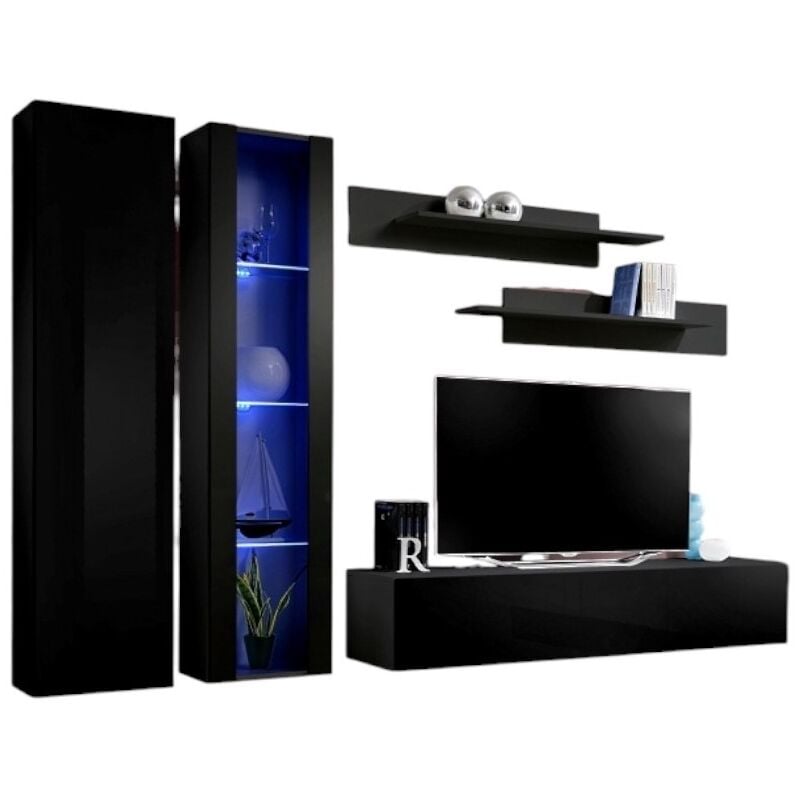 foto del prodotto mobile porta tv fly a4 design, colore nero lucido led. mobile sospeso moderno e alla moda per il tuo soggiorno.