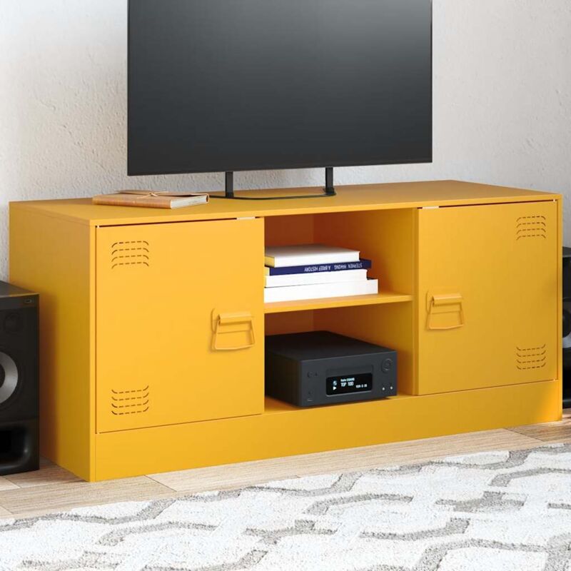 foto del prodotto mobile porta tv giallo senape 99x39x44 cm in acciaio vidaxl