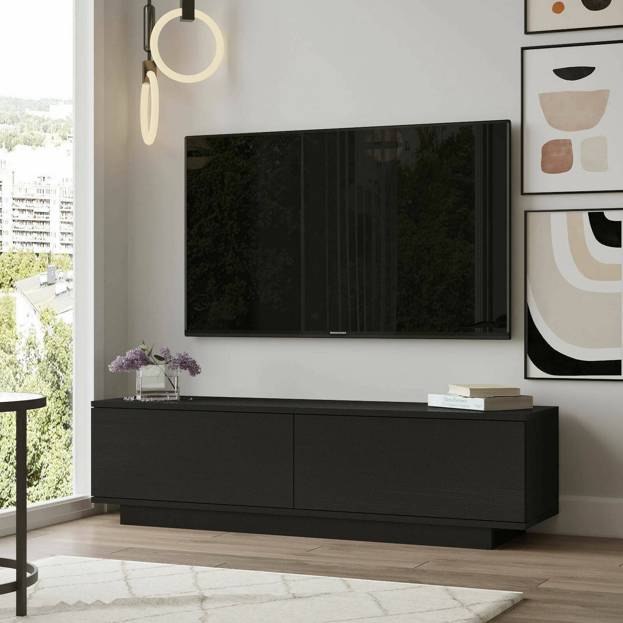 foto del prodotto mobile porta tv goro, credenza da soggiorno, armadio basso per tv, base parete attrezzata, 140x36h38 cm, nero