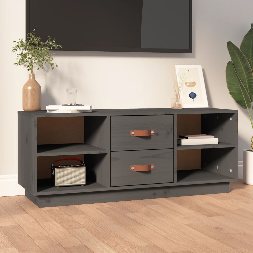 foto del prodotto mobile porta tv grigio 100x34x40 cm in legno massello di pino