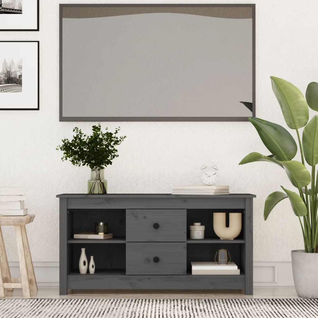 foto del prodotto mobile porta tv grigio 103x36,5x52 cm in legno massello di pino cod mxl 25997