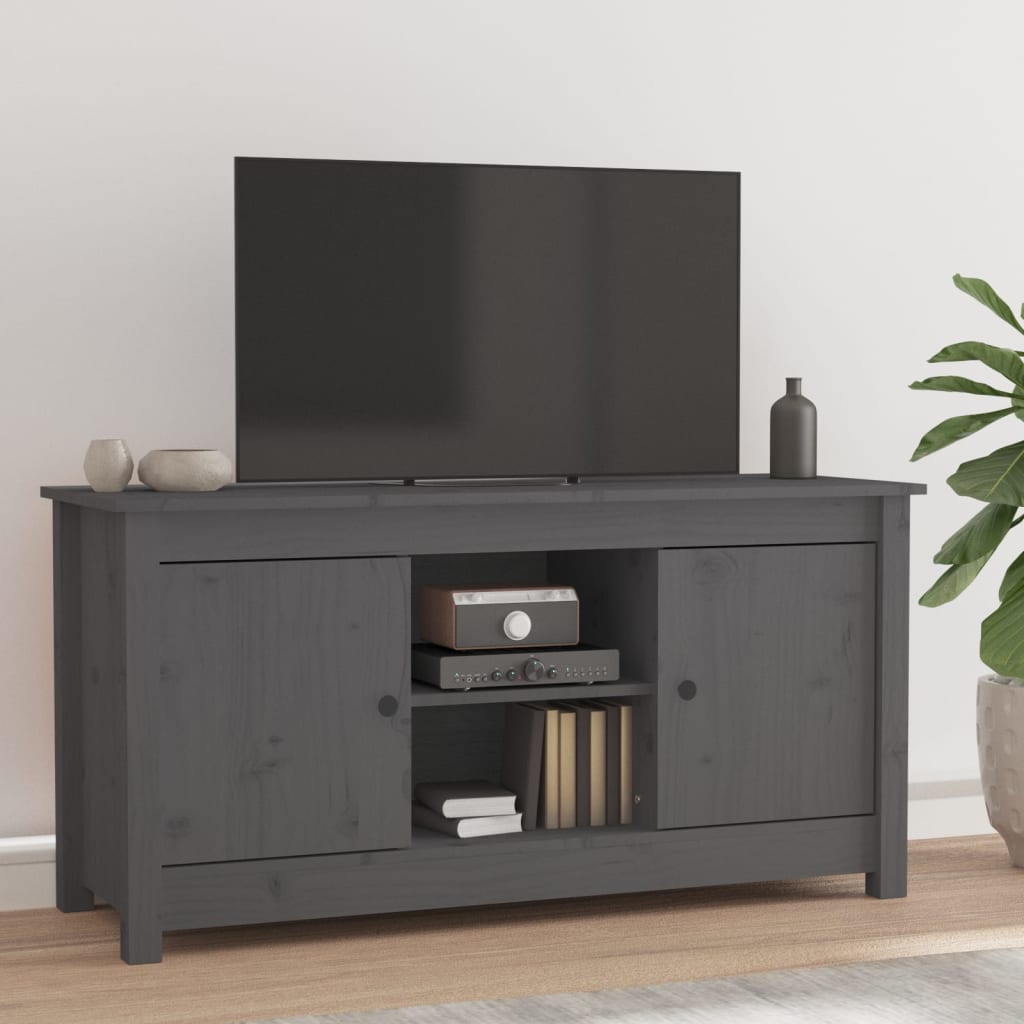 foto del prodotto mobile porta tv grigio 103x36,5x52 cm in legno massello di pino cod mxl 26027