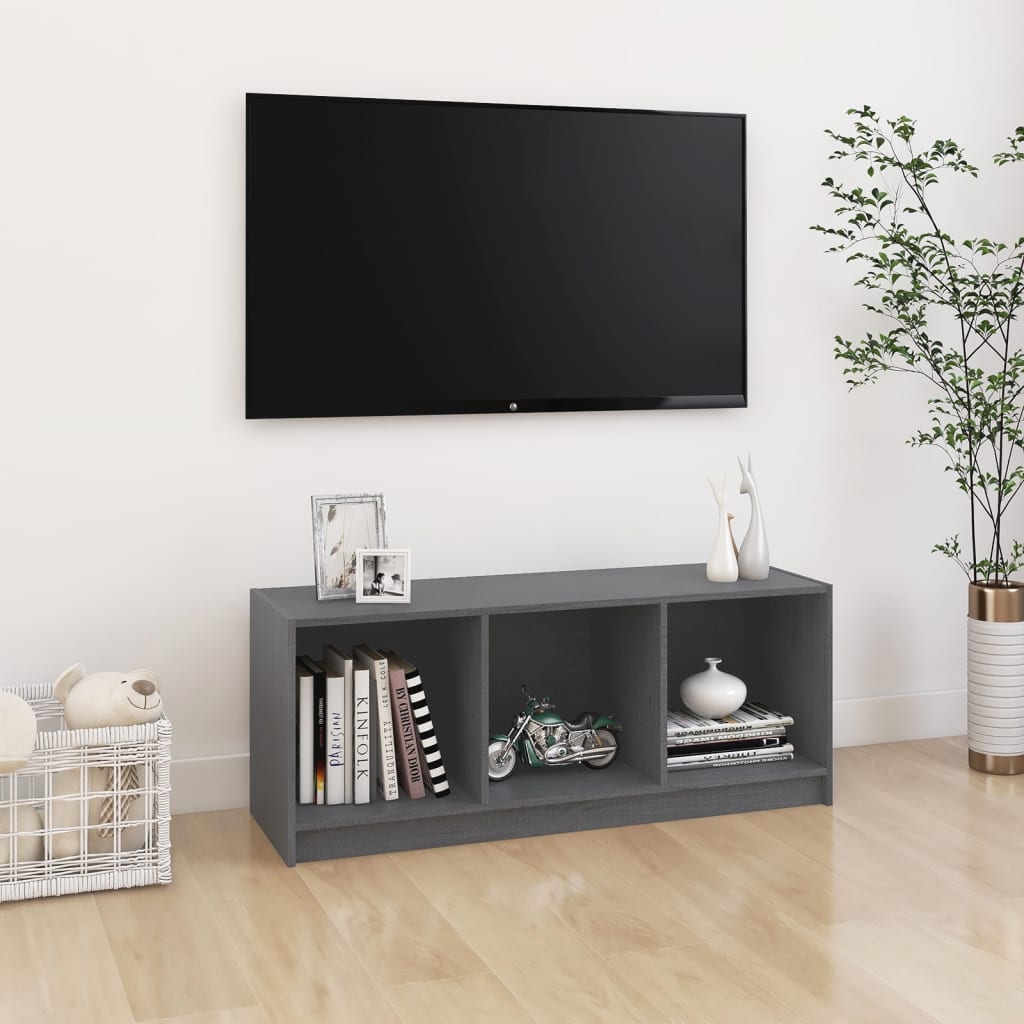 foto del prodotto mobile porta tv grigio 104x33x41 cm in legno massello di pino