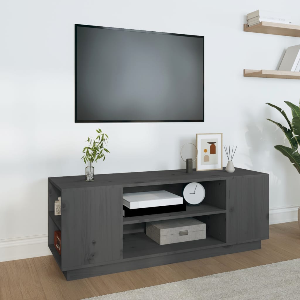 foto del prodotto mobile porta tv grigio 110x35x40,5 cm in legno massello di pino cod mxl 26130