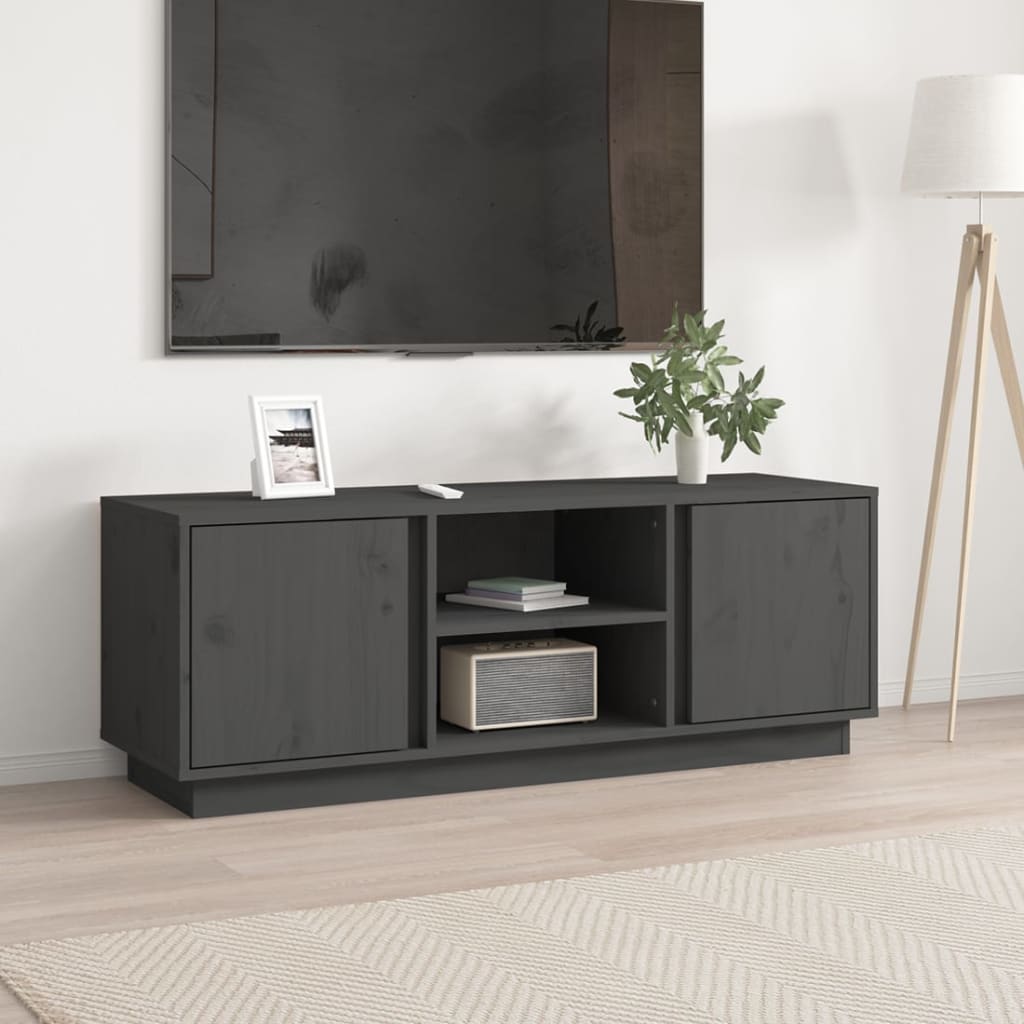 foto del prodotto mobile porta tv grigio 110x35x40,5 cm in legno massello di pino cod mxl 27011