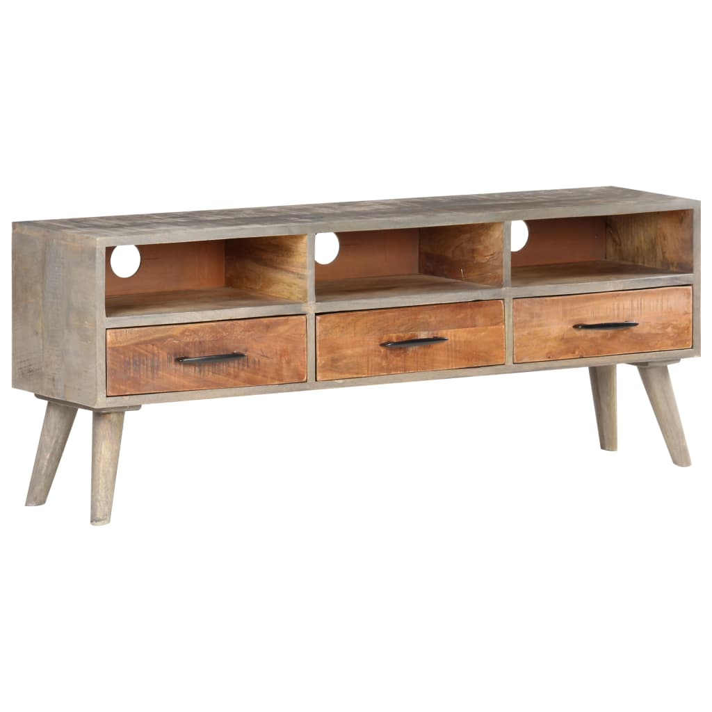 foto del prodotto mobile porta tv grigio 130x35x51 cm in massello di mango grezzo