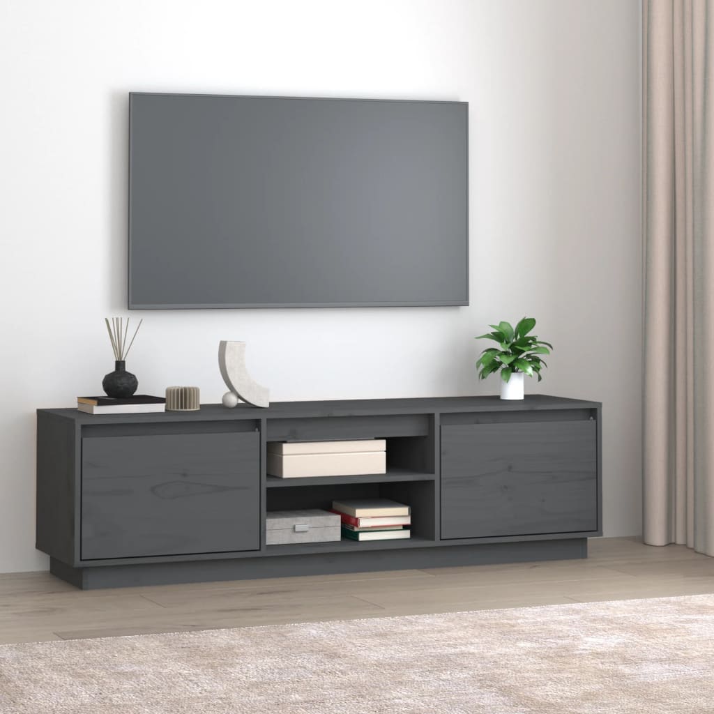 foto del prodotto mobile porta tv grigio 140x35x40 cm in legno massello di pino