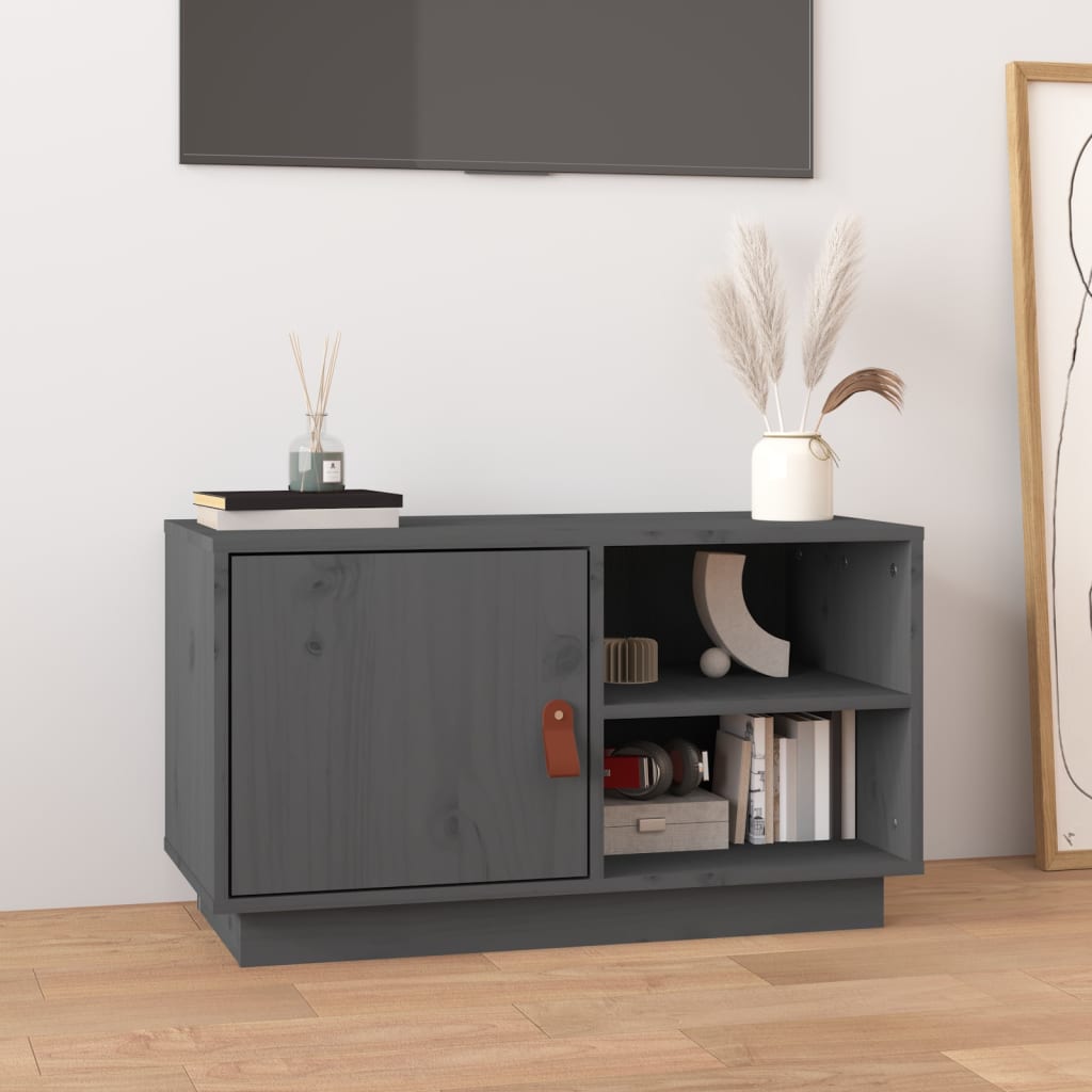 foto del prodotto mobile porta tv grigio 70x34x40 cm in legno massello di pino