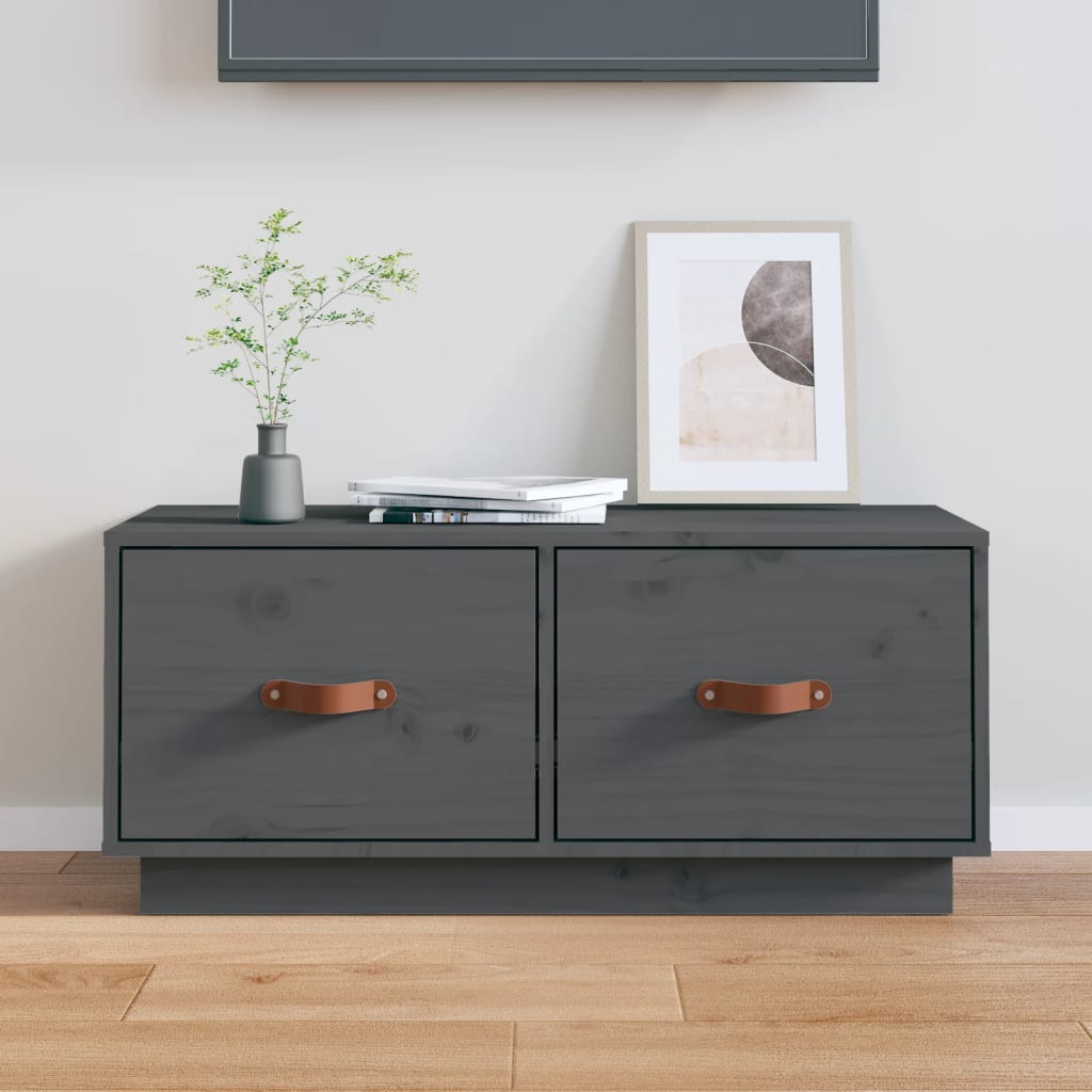 foto del prodotto mobile porta tv grigio 80x34x35 cm in legno massello di pino