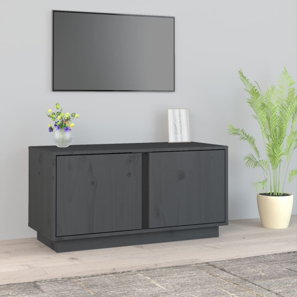 foto del prodotto mobile porta tv grigio 80x35x40,5 cm in legno massello di pino cod mxl 26287