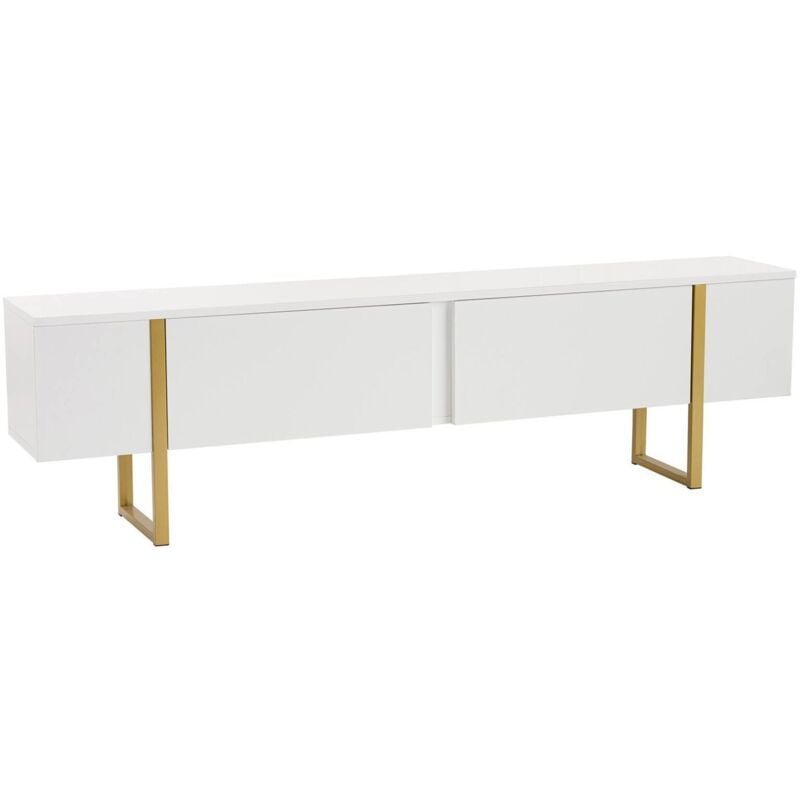 foto del prodotto mobile porta tv gussola, credenza da soggiorno, armadio basso per tv, base parete attrezzata, 180x30 h50 cm, bianco e oro dmora