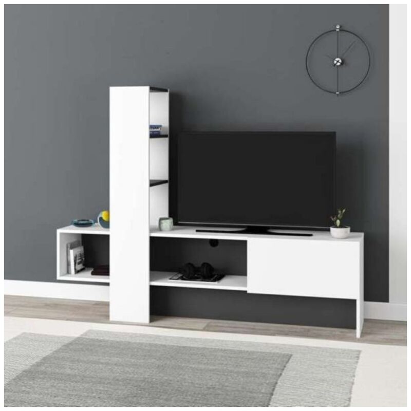 foto del prodotto mobile porta tv in legno bianco e antracite con anta libreria per sala